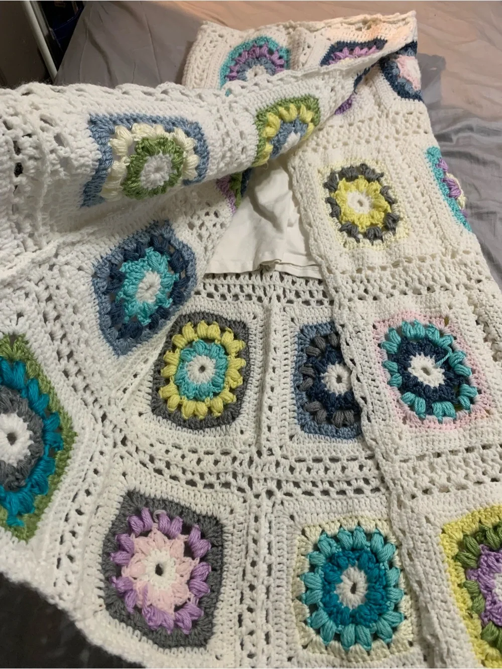Handmade One of a Kind Crochet Granny Square Lined Maxi Skirt Boho M/L